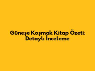 Güneşe Koşmak Kitap Özeti: Detaylı İnceleme